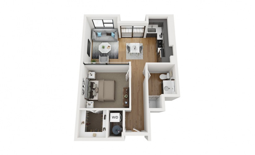 A1 - 1 bedroom floor plan layout with 1 bathroom and 674 square feet