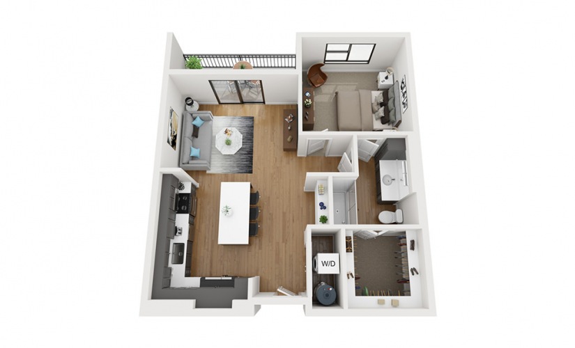 A3 - 1 bedroom floor plan layout with 1 bathroom and 829 square feet