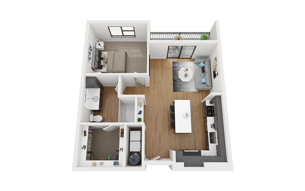 A3-HC - 1 bedroom floorplan layout with 1 bathroom and 829 square feet (3D)