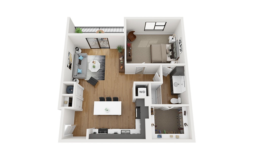 A4 - 1 bedroom floorplan layout with 1 bathroom and 935 square feet (3D)