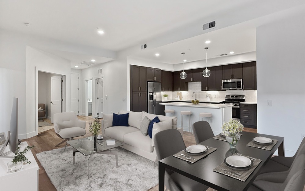 B7 - 2 bedroom floor plan layout with 2.5 bathrooms and 1513 square feet (Kitchen, 2D)