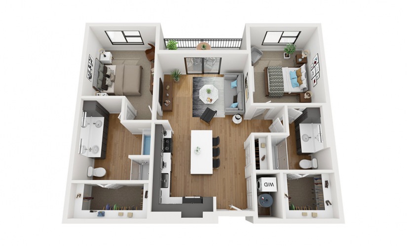 B1 - 2 bedroom floor plan layout with 2 bathrooms and 1173 square feet