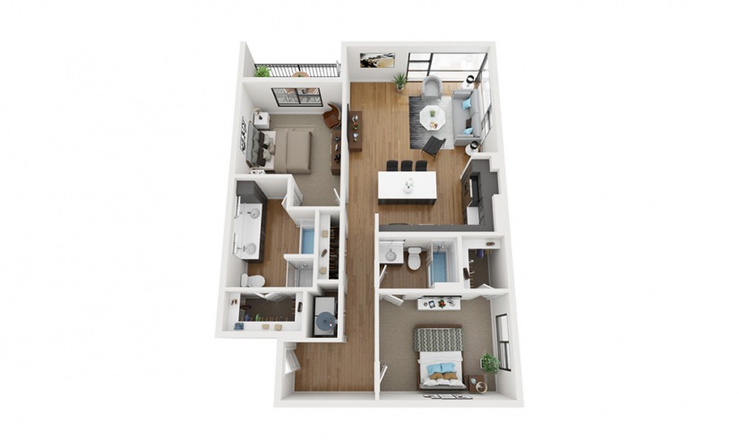 B2 - 2 bedroom floor plan layout with 2 bathrooms and 1231 square feet