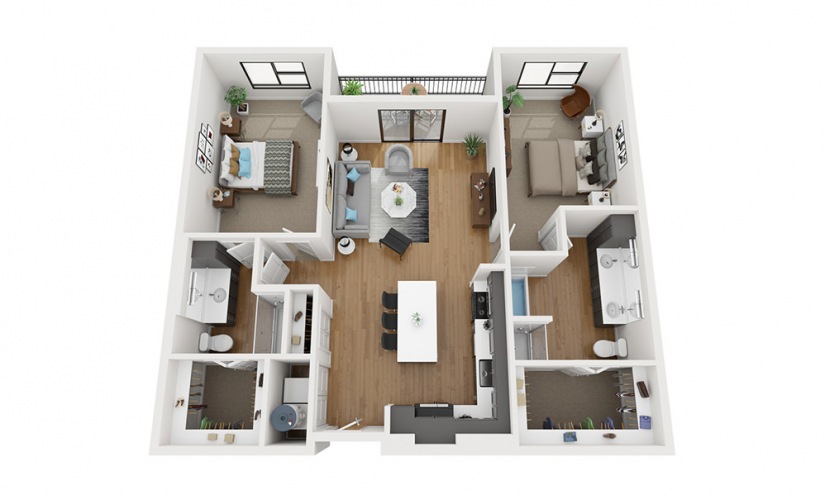 B4 - 2 bedroom floor plan layout with 2 bathrooms and 1322 square feet