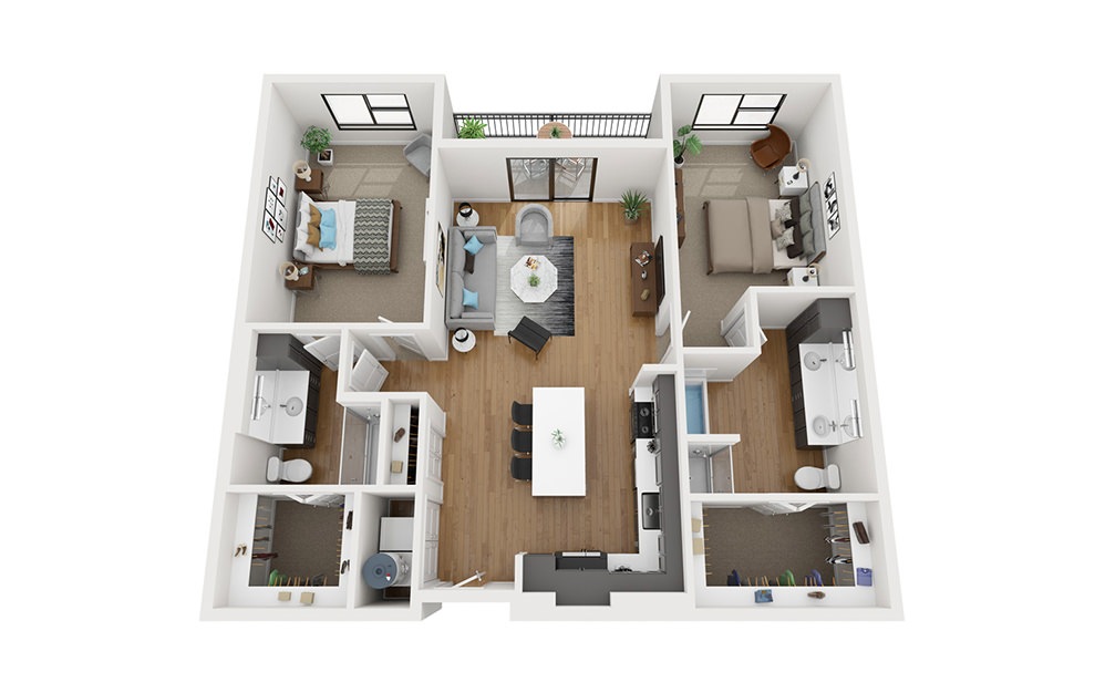 B4 - 2 bedroom floorplan layout with 2 bathrooms and 1322 square feet (3D)