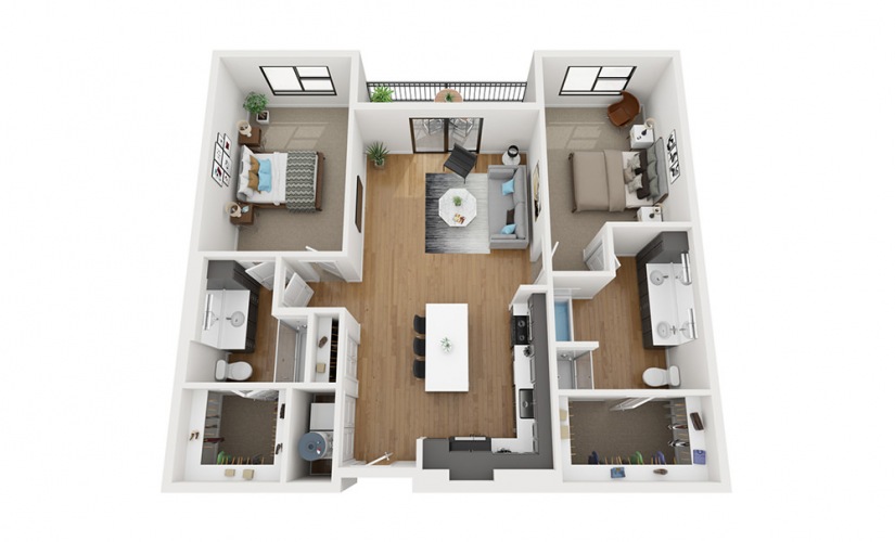 B4-HC - 2 bedroom floor plan layout with 2 bathrooms and 1322 square feet