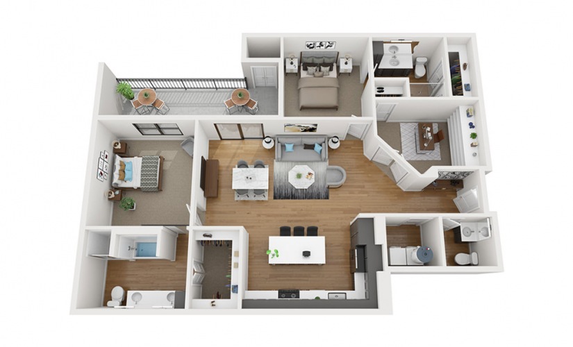 B7 - 2 bedroom floor plan layout with 2.5 bathrooms and 1513 square feet