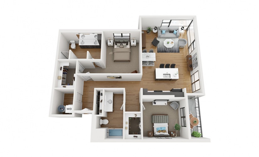 B8 - 2 bedroom floor plan layout with 2 bathrooms and 1415 square feet