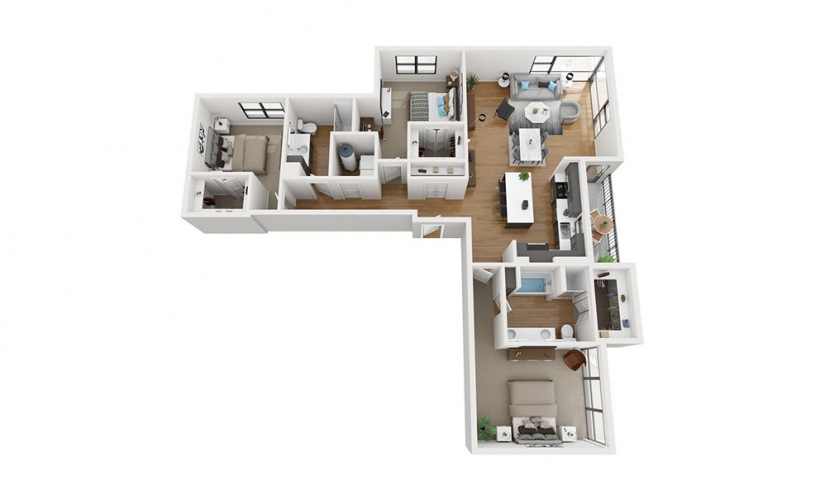 C2 - 3 bedroom floor plan layout with 2 bathrooms and 1735 square feet