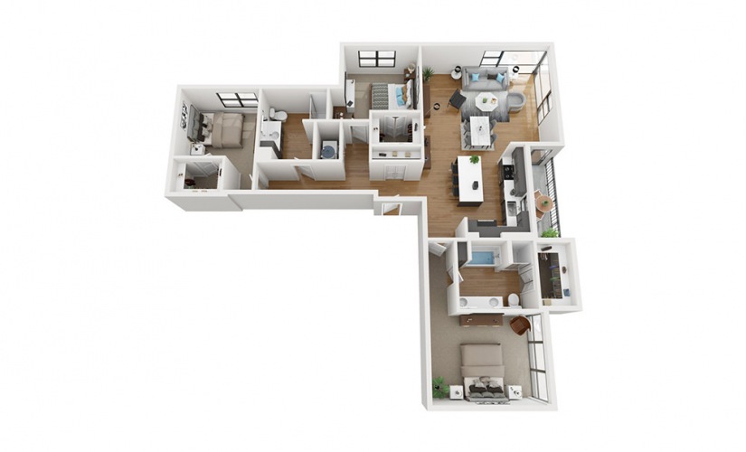 C2-HC - 3 bedroom floor plan layout with 2 bathrooms and 1735 square feet