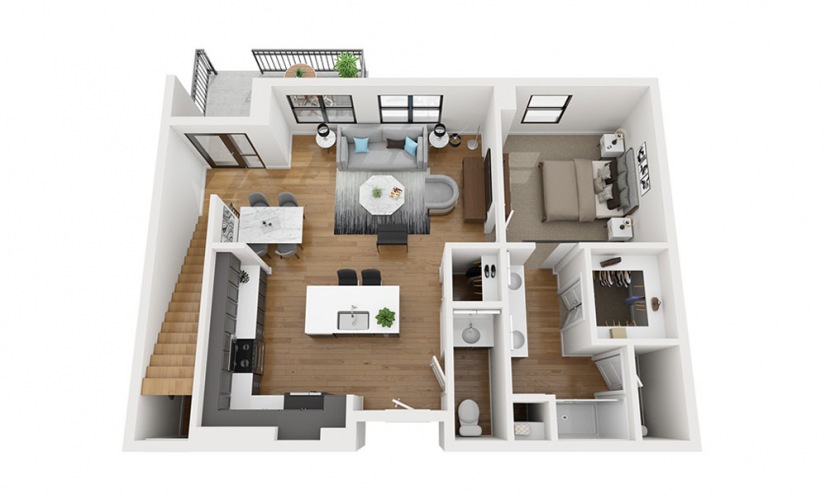 TH - 2 bedroom floor plan layout with 2.5 bathrooms and 1577 square feet