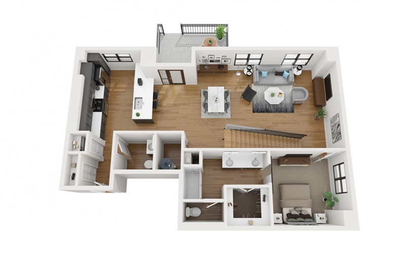 TH3 - 3 bedroom floor plan layout with 3.5 bathrooms and 2080 square feet