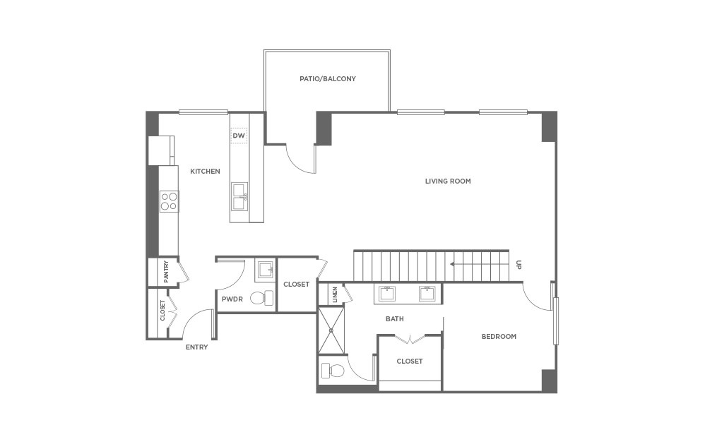 TH3 - 3 bedroom floorplan layout with 3.5 baths and 2080 square feet. (First Level / 2D)